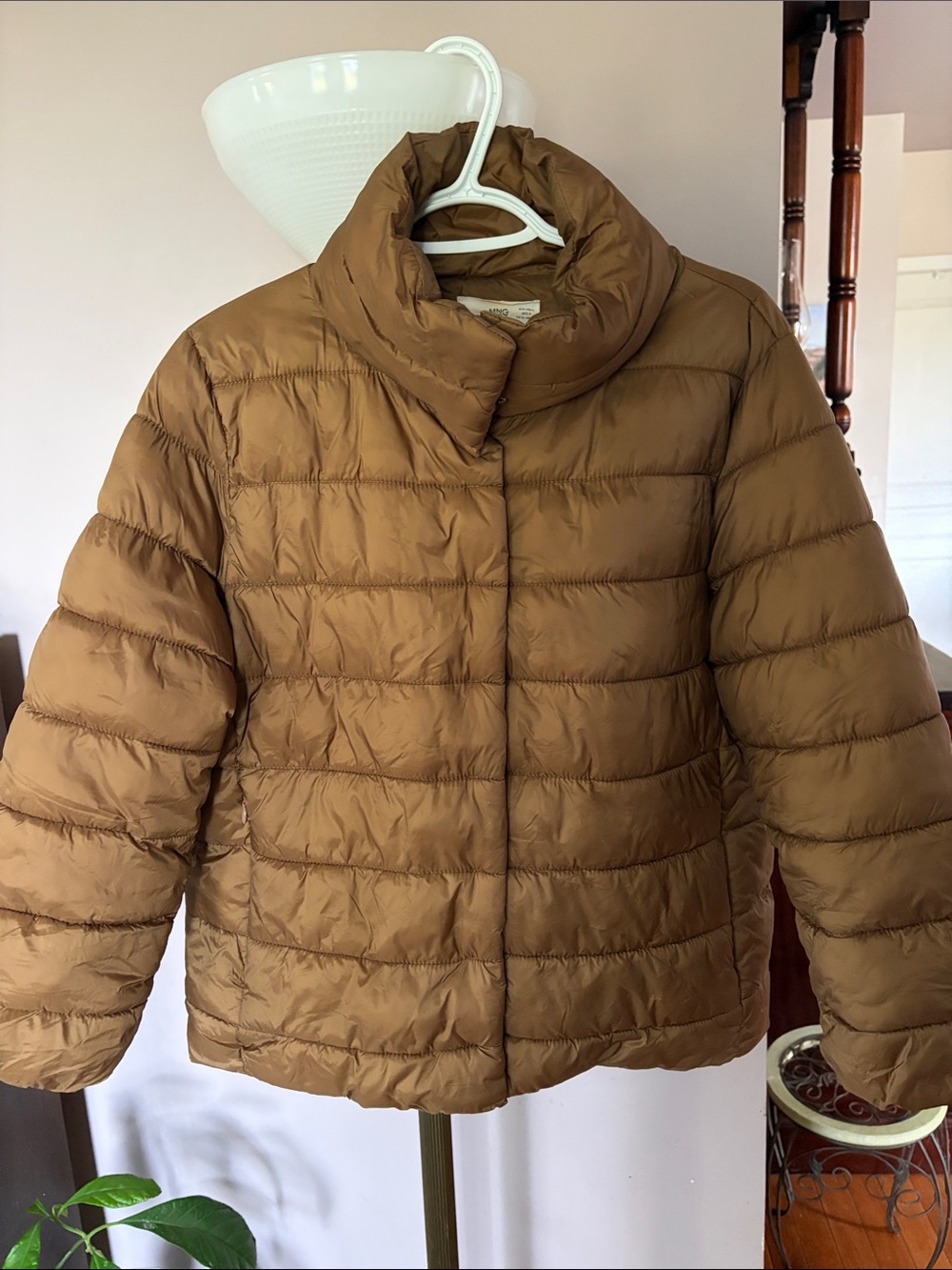Mango Quilted Puffer Jacket in Camel Brown